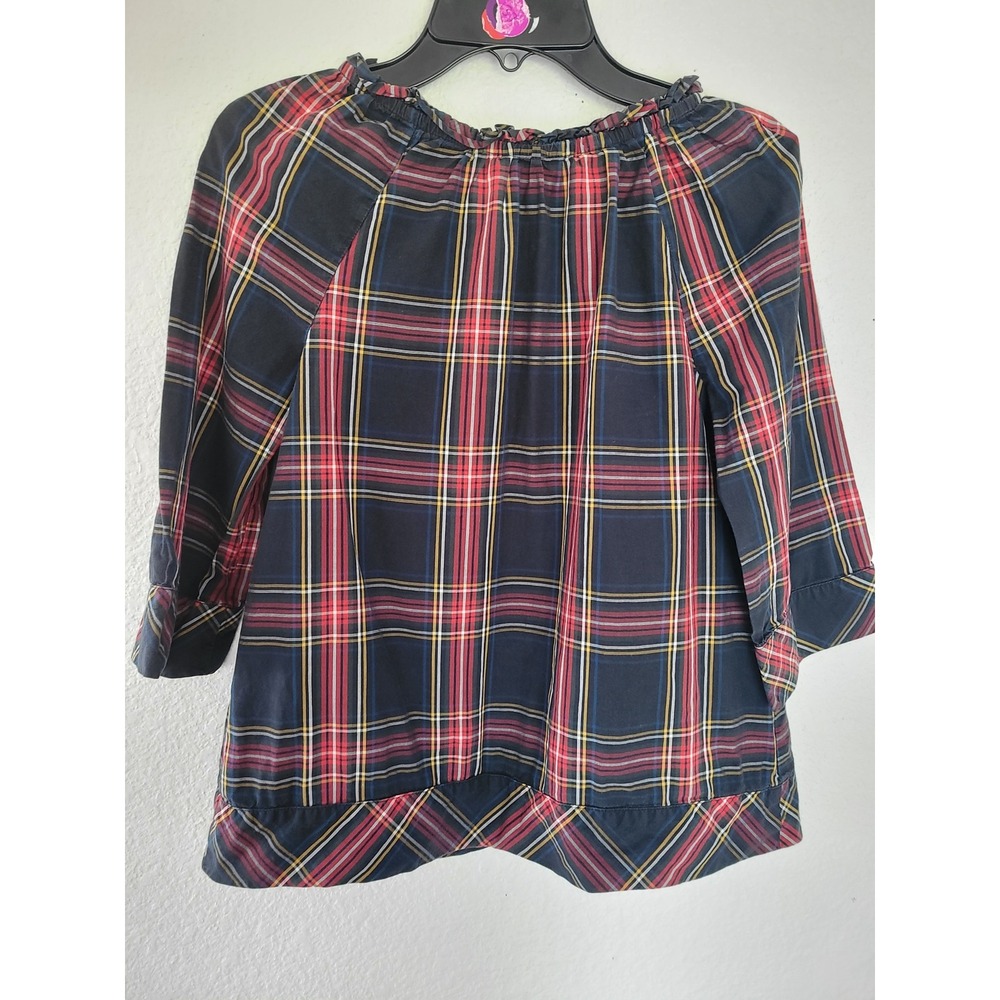 Crewcuts Girls Black Red Plaid Button Back Ruffle Blouse Top Christmas 12 #1